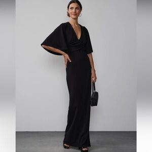 Flutter Sleeve Open Back Maxi Dress - Black - Size XXL - New York & Company